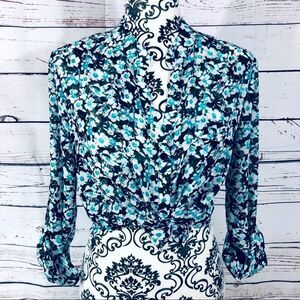 Kut from the Kloth Jasmine Floral Blouse Blue Black White S